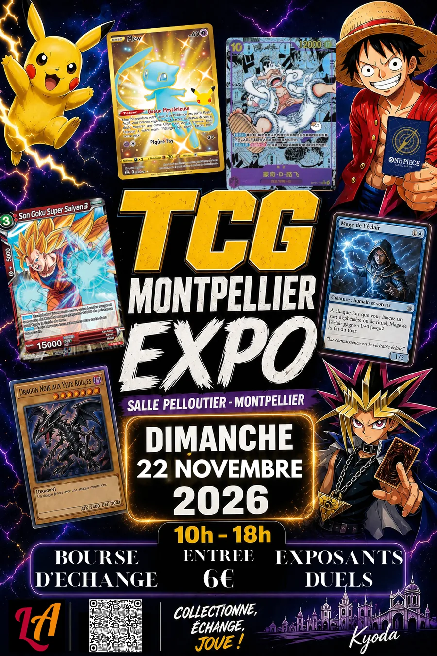 Affiche du Montpellier TCG Expo, dimanche 22 novembre 2026, salle Pelloutier, 10h à 18h, entrée 6 EUR