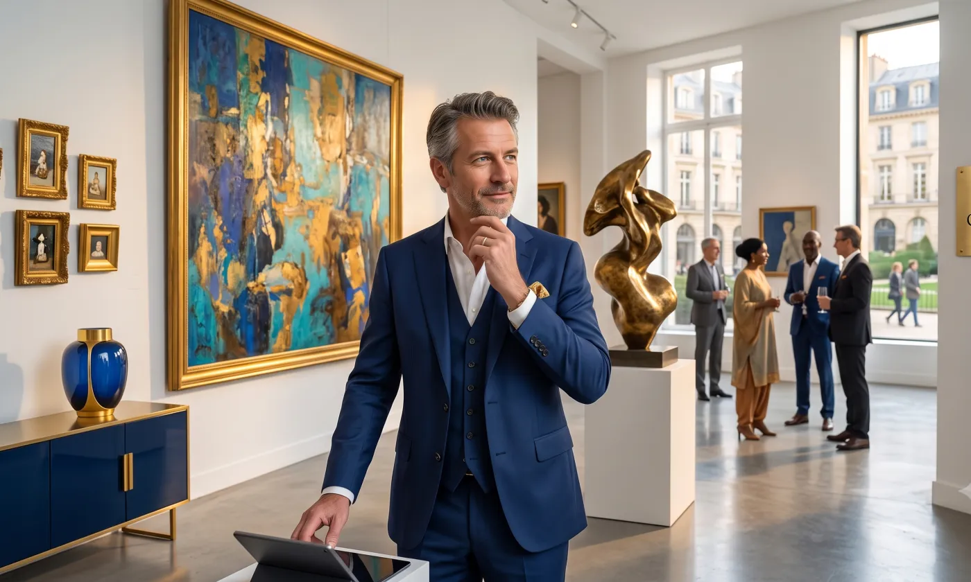 Galeriste vendant des pièces de valeur à une clientèle internationale